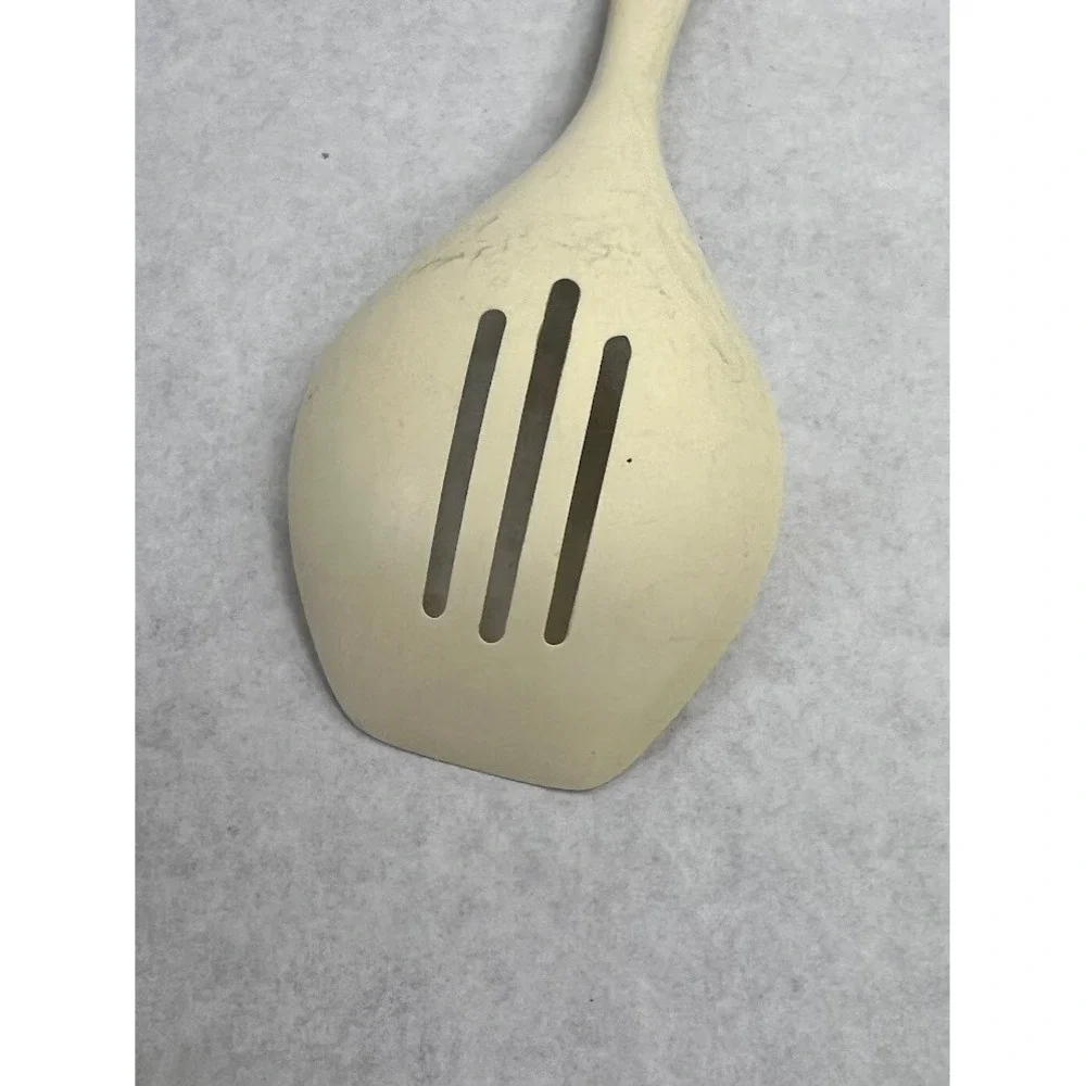 Vintage Melamine Slotted Spoon Vegetable Harvest Motif Cream S-1076 Taiwan 12in